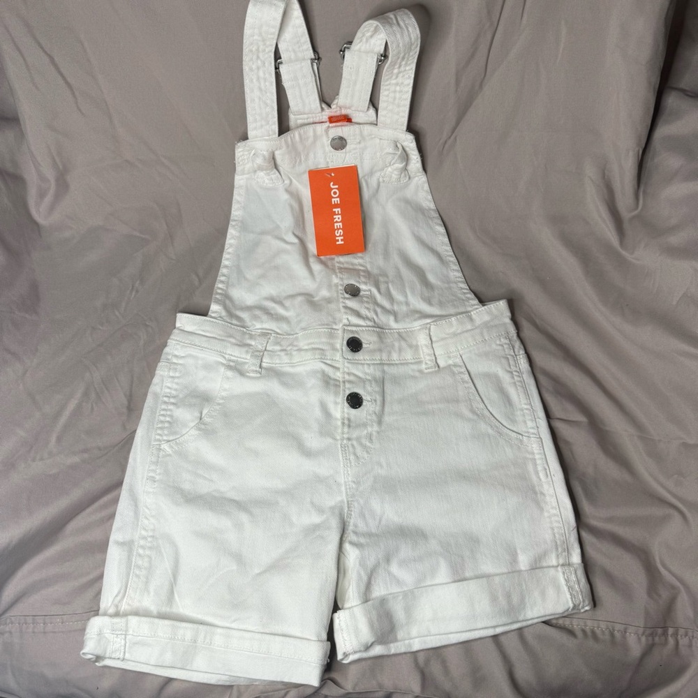 NWT Joe Fresh White Denim Shorts‎ Overalls Shortalls size 10